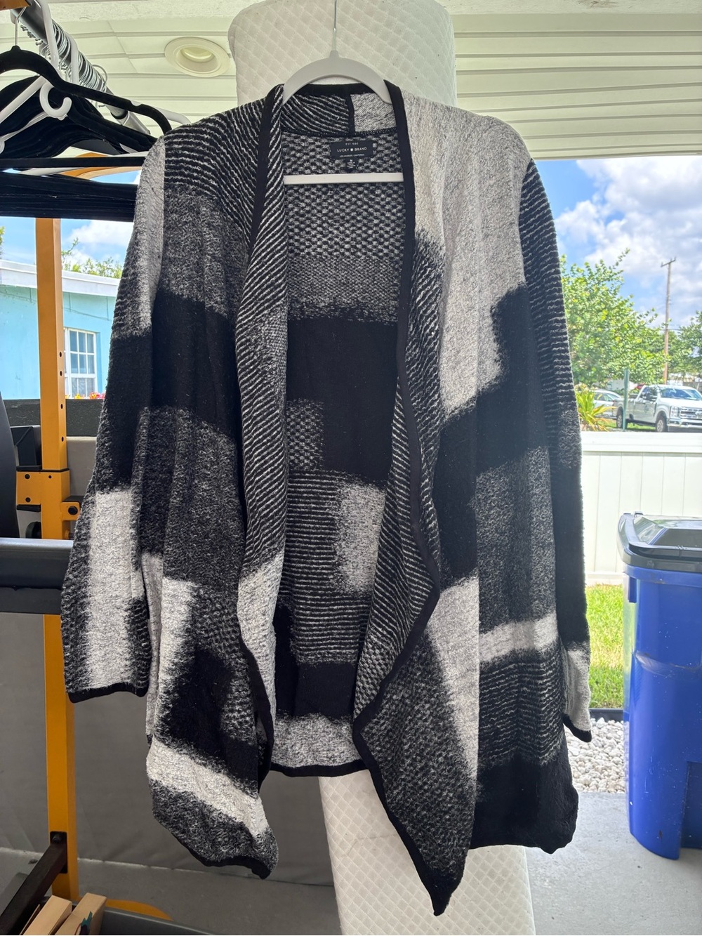 Lucky Brand Black & Gray Knit Open-Front Cardigan